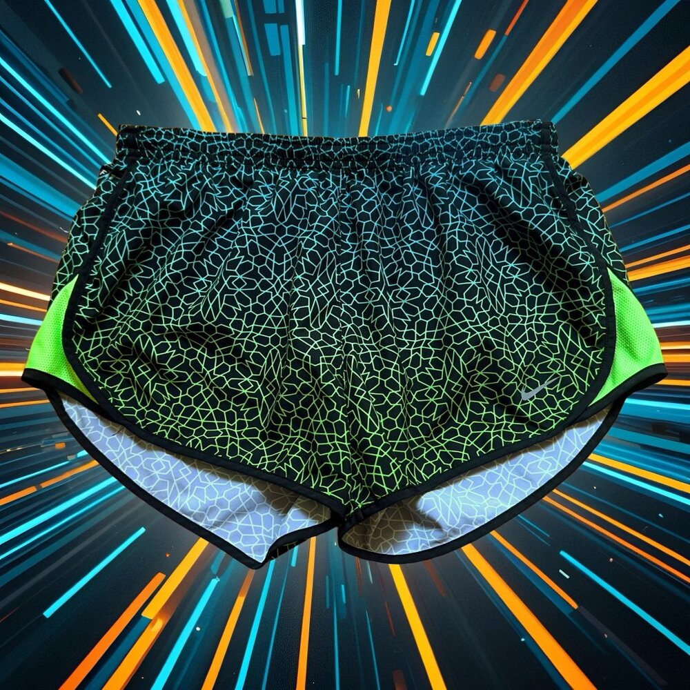 Nike Women's Black/Neon Mod Starglass Printed Tempo Shorts M Medium 822483 418